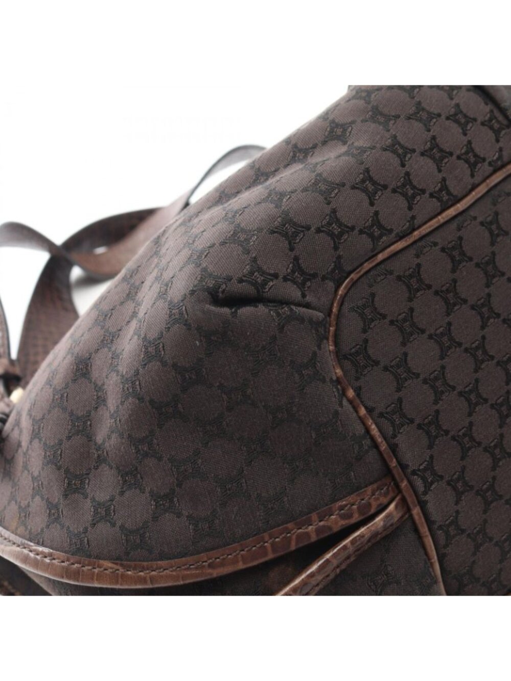 Celine Handbag Bittersweet Macadam Croco Embossed Dark Brown Canvas Leather - Picture 7 of 8